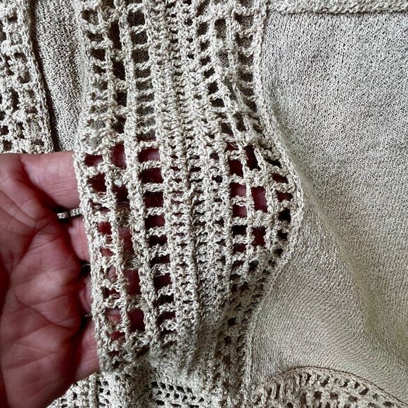 Chicos 1 Cardigan Womens Neutral Crochet 3/4 Bell Sleeve Flowy Boho Artsy - Picture 3 of 6